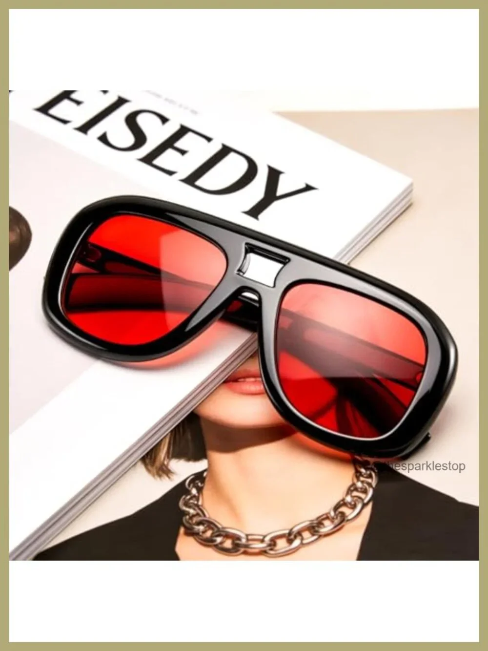 Oversized Square Aviator Sunglasses Retro Thick Frame UV400 Protection